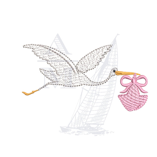 Stork New Baby Embroidery Design for Boys or Girls, File 4x4