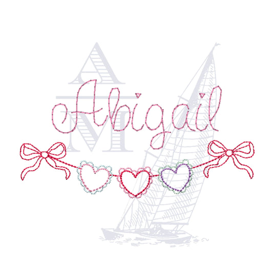 Valentine's Day Embroidery Design Swag, Scalloped Heart Bunting Banner and Bows, Quick Outline Stitch, 4x4 & 5x7
