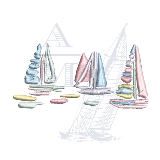Watercolor Boats Nautical Embroidery Design, 3 Sizes Included 3", 4", 5"