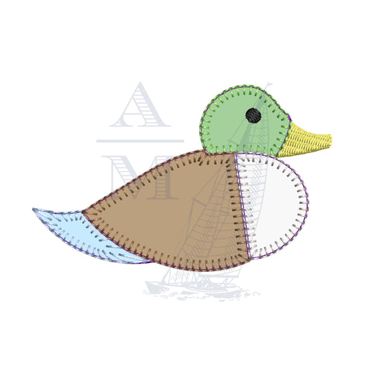 Mallard Duck Applique Embroidery Design, Sketch Vintage Stitch, 4 Sizes