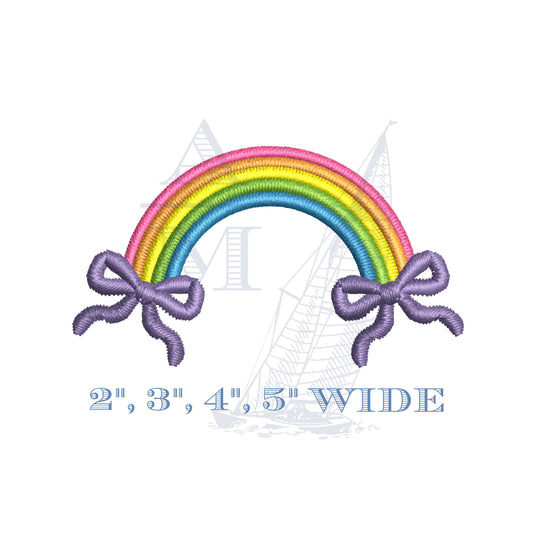 Rainbow and Bows Embroidery Design 2, 3, 4" & 5" Wide