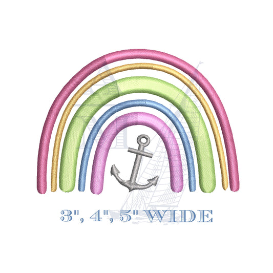 Boho Rainbow and Anchor Embroidery Design, 3 Sizes