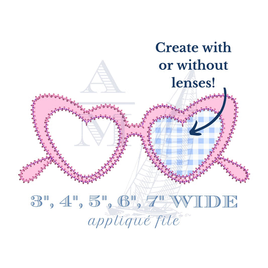 Heart Sunglasses Valentine's Day Applique Embroidery Design, 5 Sizes