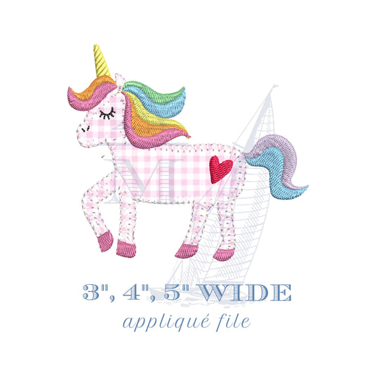 Unicorn with Heart Girls Embroidery Applique Design, 3 Sizes
