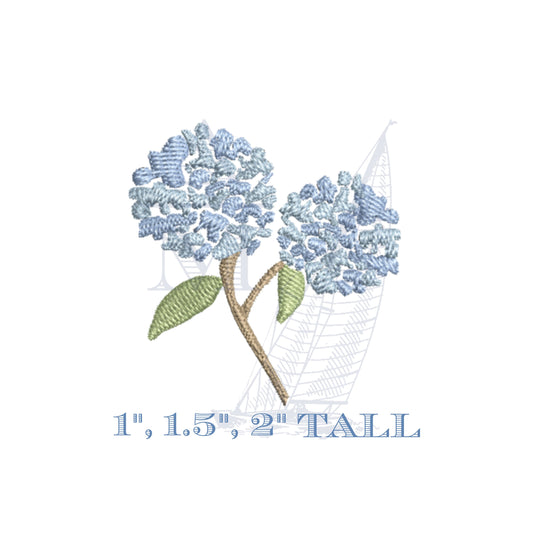 Hydrangea Embroidery Design, Mini Flower for Machine Embroidery, 3 sizes, 1", 1.5, 2 tall