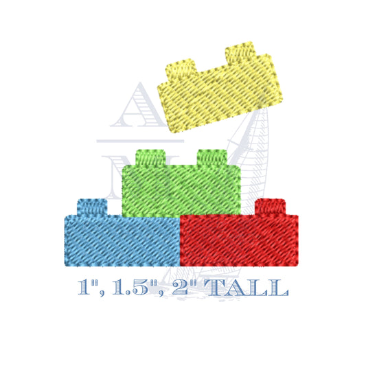 Lego Building Blocks Mini Embroidery Design for Boys or Girls, 1, 1.5 and 2 Tall