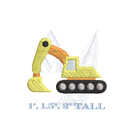 Excavator Mini Embroidery Design for Boys or Girls, Construction Design, 1, 1.5 and 2 Tall