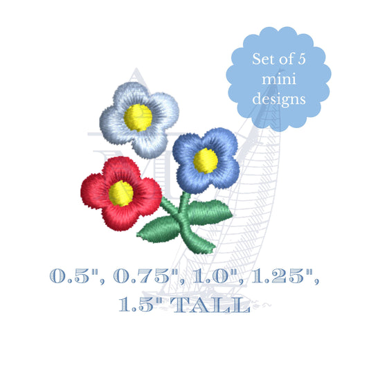 Mini Flower Trio Embroidery Design, tiny daisy floral summer design, 5 sizes