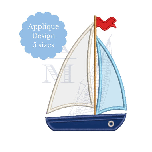 Sailboat Applique Summer Nautical Embroidery Design, 5 Sizes