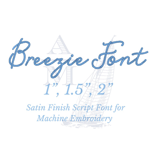 Breezie Embroidery Font for Machine Embroidery, including BX, Cursive Script Handwritten Style with Satin Finish, 3 Sizes, 1", 1.5", 2"