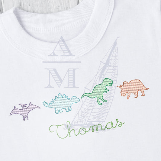 Sketch Fill Dinosaur Embroidery Design, Prehistoric Stegosaurus, T-Rex, Pterodactyl and Triceratops, Perfect for any Dino lover, 4 sizes