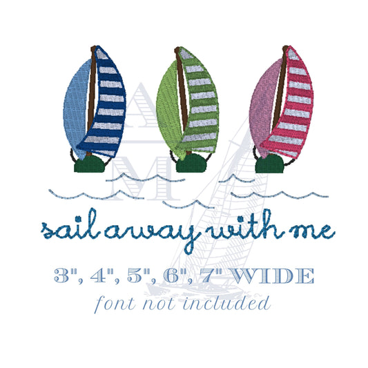 Sailboat Trio, Nautical Boat Embroidery Design, 5 Sizes Included