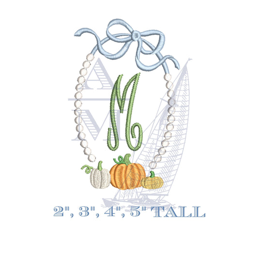 Pumpkin Fall Bow Frame Embroidery Design, String of Pearls, Design File for Girls 2", 3", 4", 5" Tall