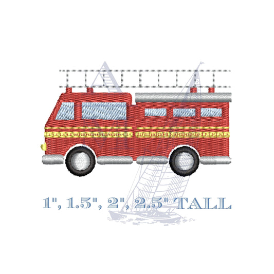 Firetruck Mini Embroidery Design, Design for Boys or Girls, Machine Embroidery File, 1", 1.5", 2", 2.5" Tall