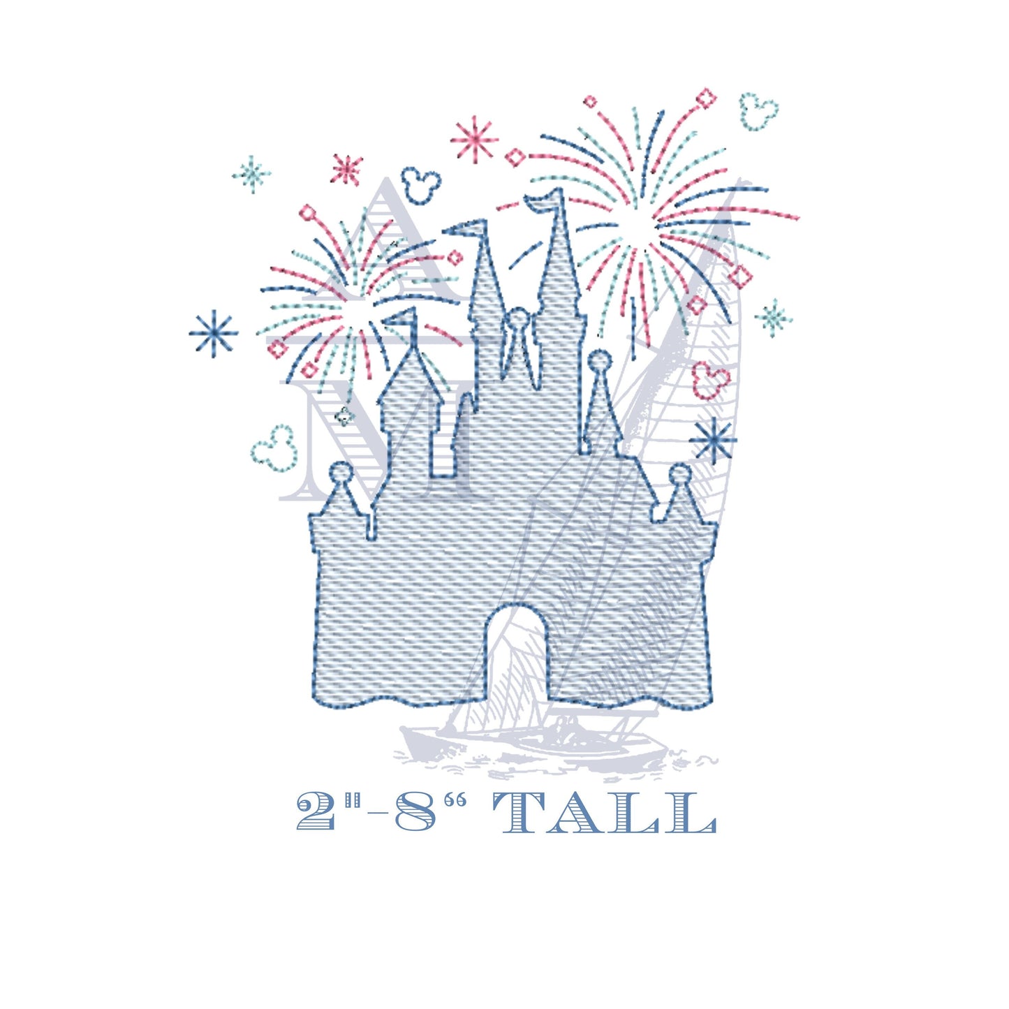 Cinderella Castle with Fireworks Embroidery Design, 8 sizes