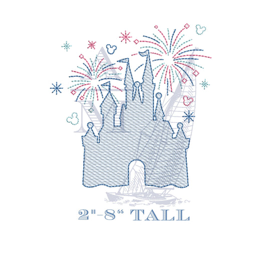 Cinderella Castle with Fireworks Embroidery Design, 8 sizes