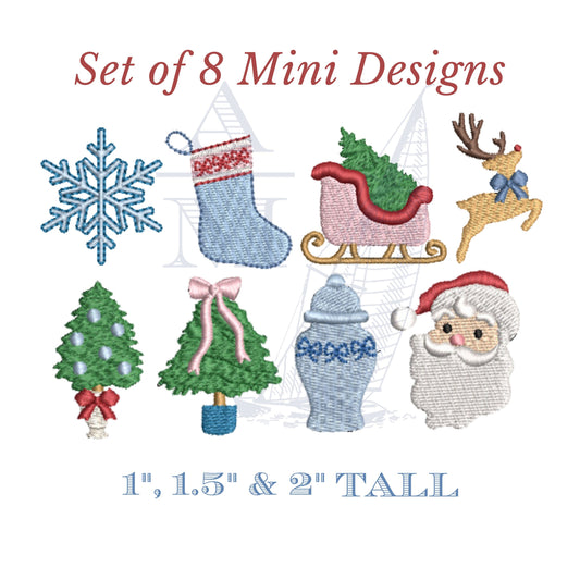 Mini Christmas Embroidery Design Set of 8 Motifs, 3 sizes each