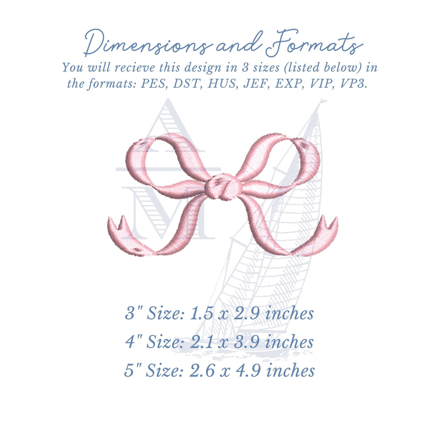 Bow Embroidery Design, 3", 4", 5" Satin Finish, Machine Design File