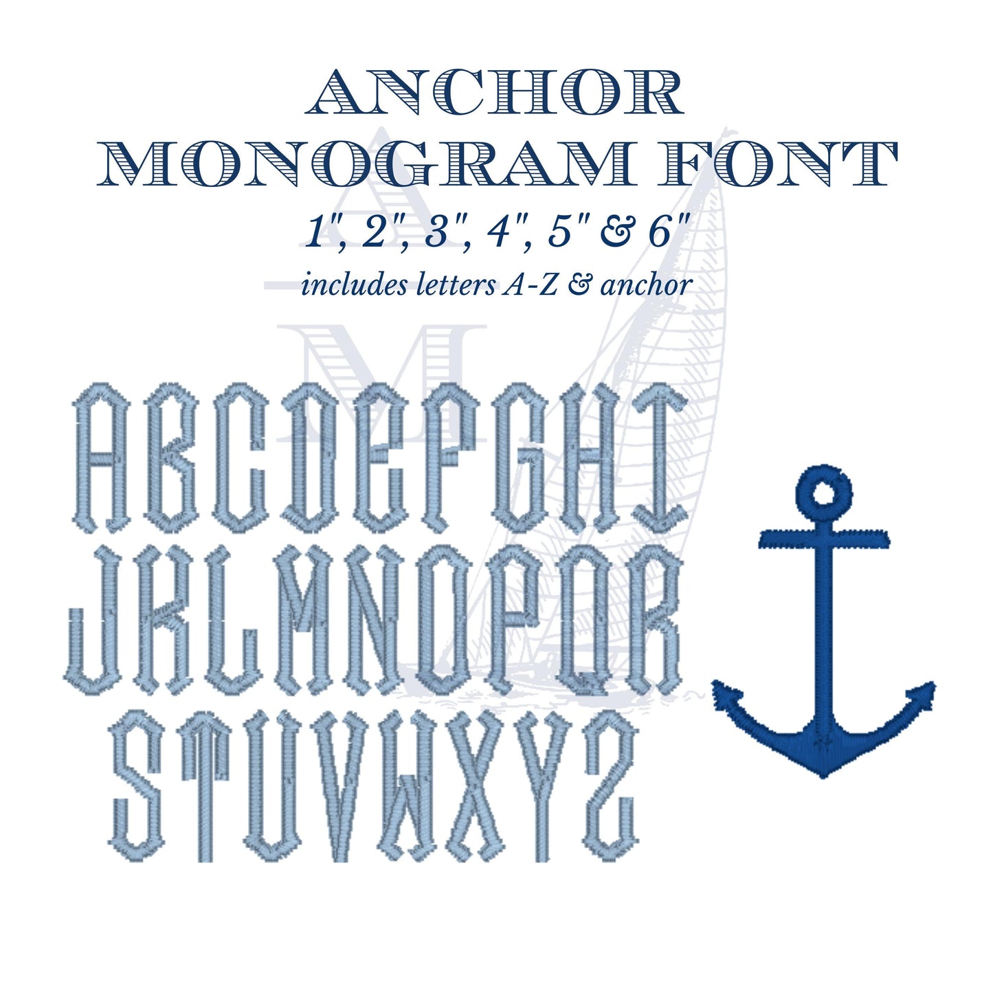 Anchor Monogram Font, Nautical 2 Initials, BX Included, Machine Embroidery Digital File, 6 Sizes