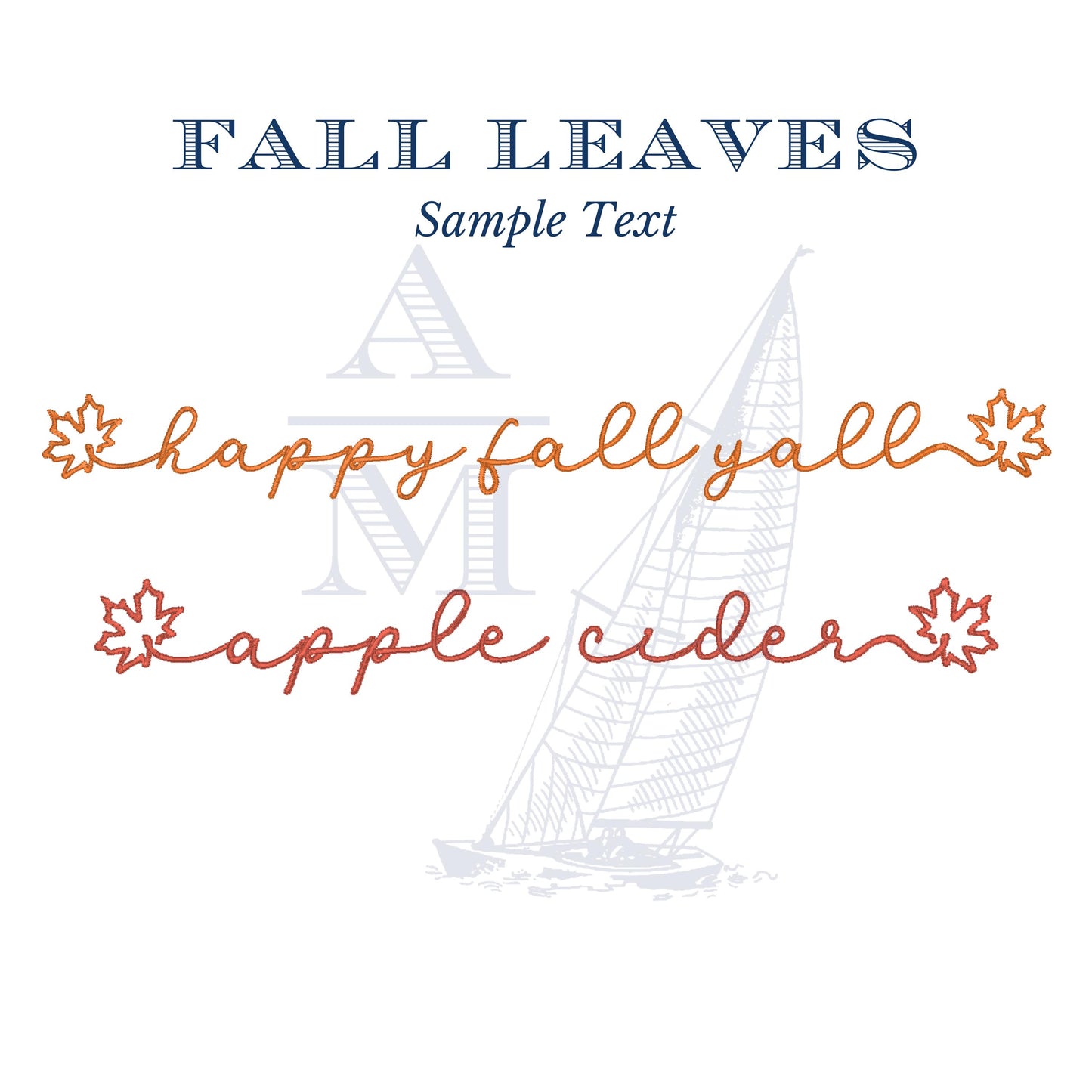 Fall Leaves Font for Machine Embroidery, Autumn Script with Leaves, BX Included, Fall Thanksgiving Digital Download, Seasonal Letters