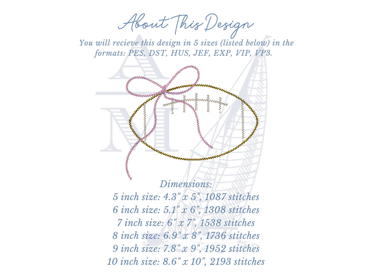 Chenille Yarn Football Bow Applique Embroidery Design, Digital File, 6 Sizes for Sweatshirts, Hats, Bags, Crafts, Trendy Decorative Football