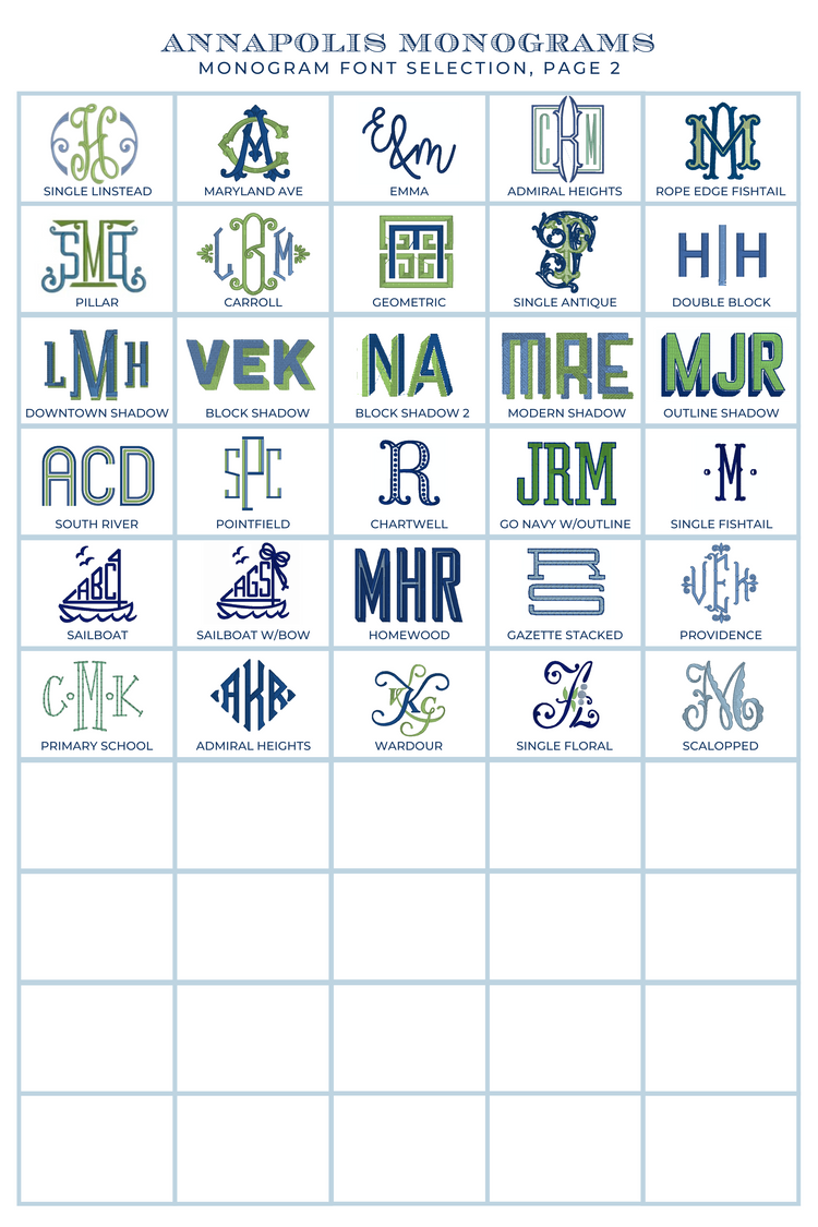 Monogram Code Monogram Options & Etiquette Guide – annapolismonograms