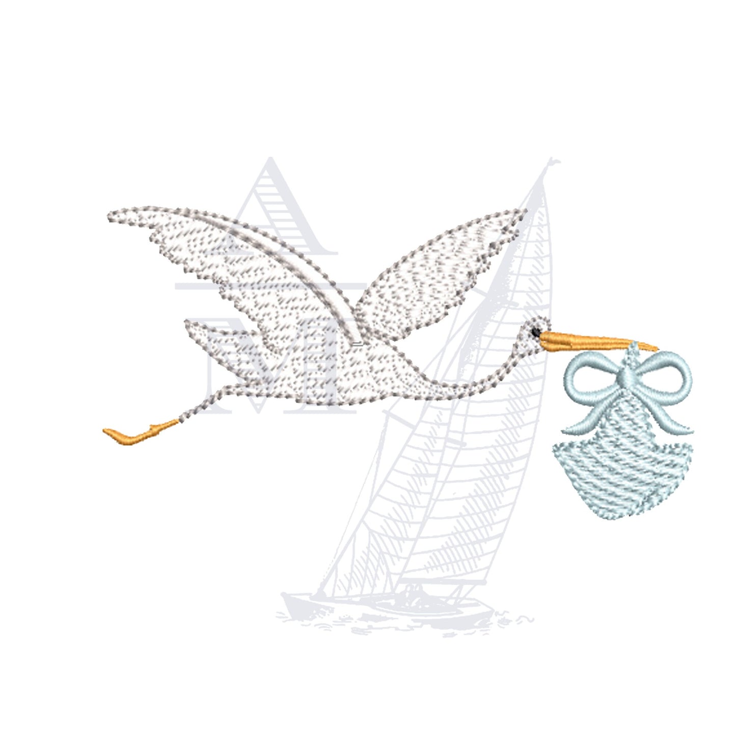 Stork New Baby Embroidery Design for Boys or Girls, File 4x4