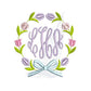 Tulip Flower Monogram Bow Frame Embroidery Design File 4x4