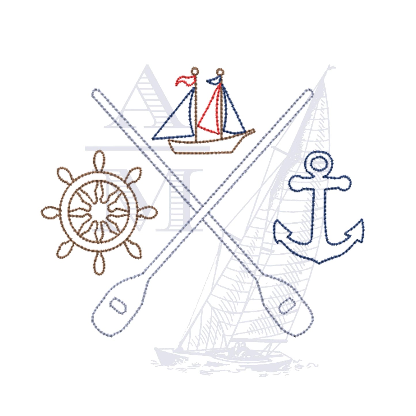 Nautical Embroidery Crest Frame Design, Add a Letter or Monogram, 4x4 & 5x7