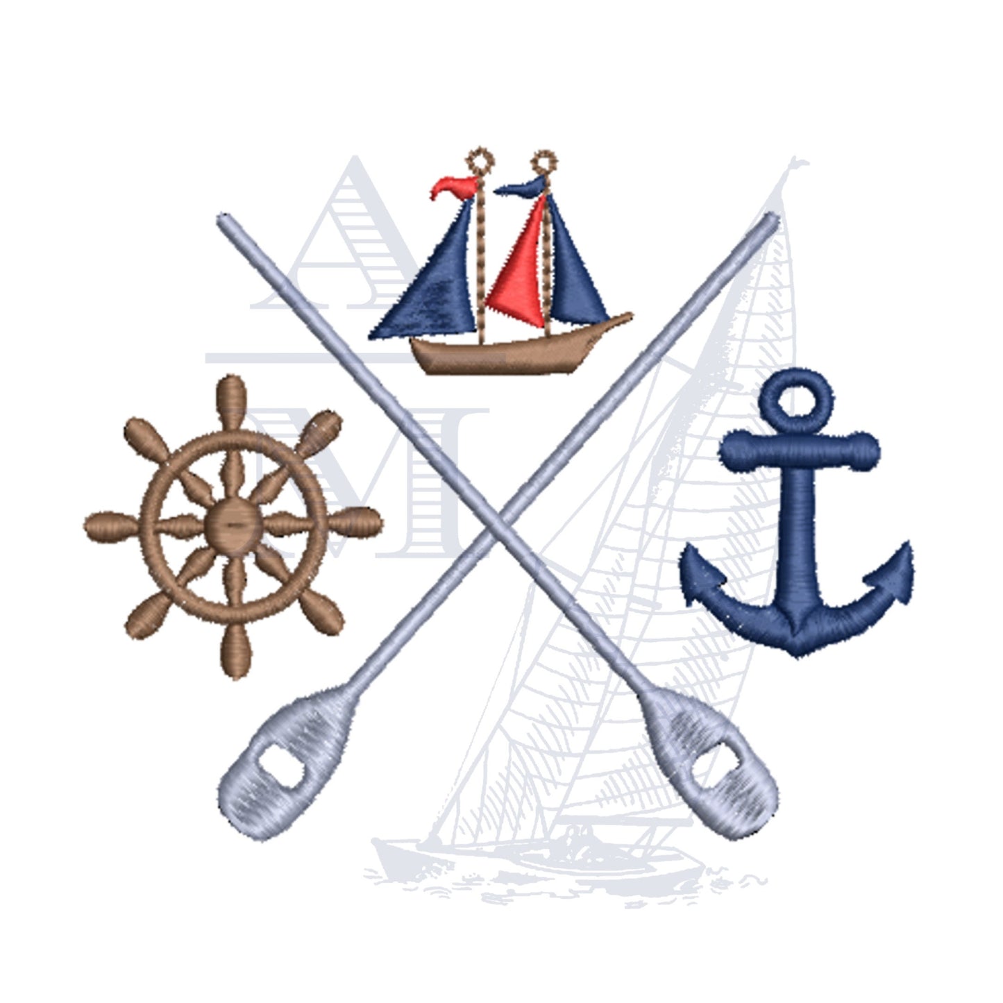 Nautical Embroidery Crest Frame Design, Satin Finish, Add a Letter or Monogram, Summer Embroidery Design, 4x4 & 5x7