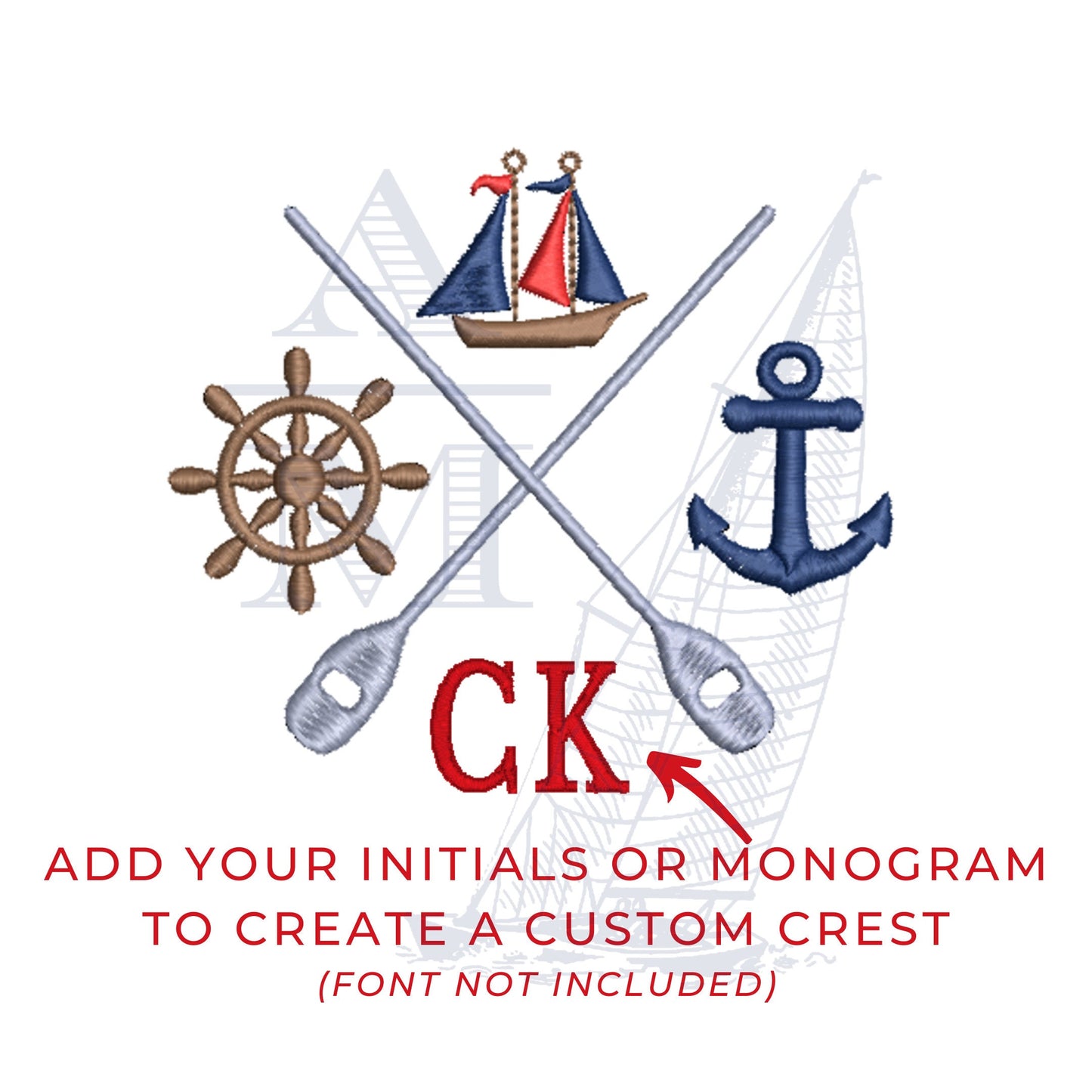 Nautical Embroidery Crest Frame Design, Satin Finish, Add a Letter or Monogram, Summer Embroidery Design, 4x4 & 5x7