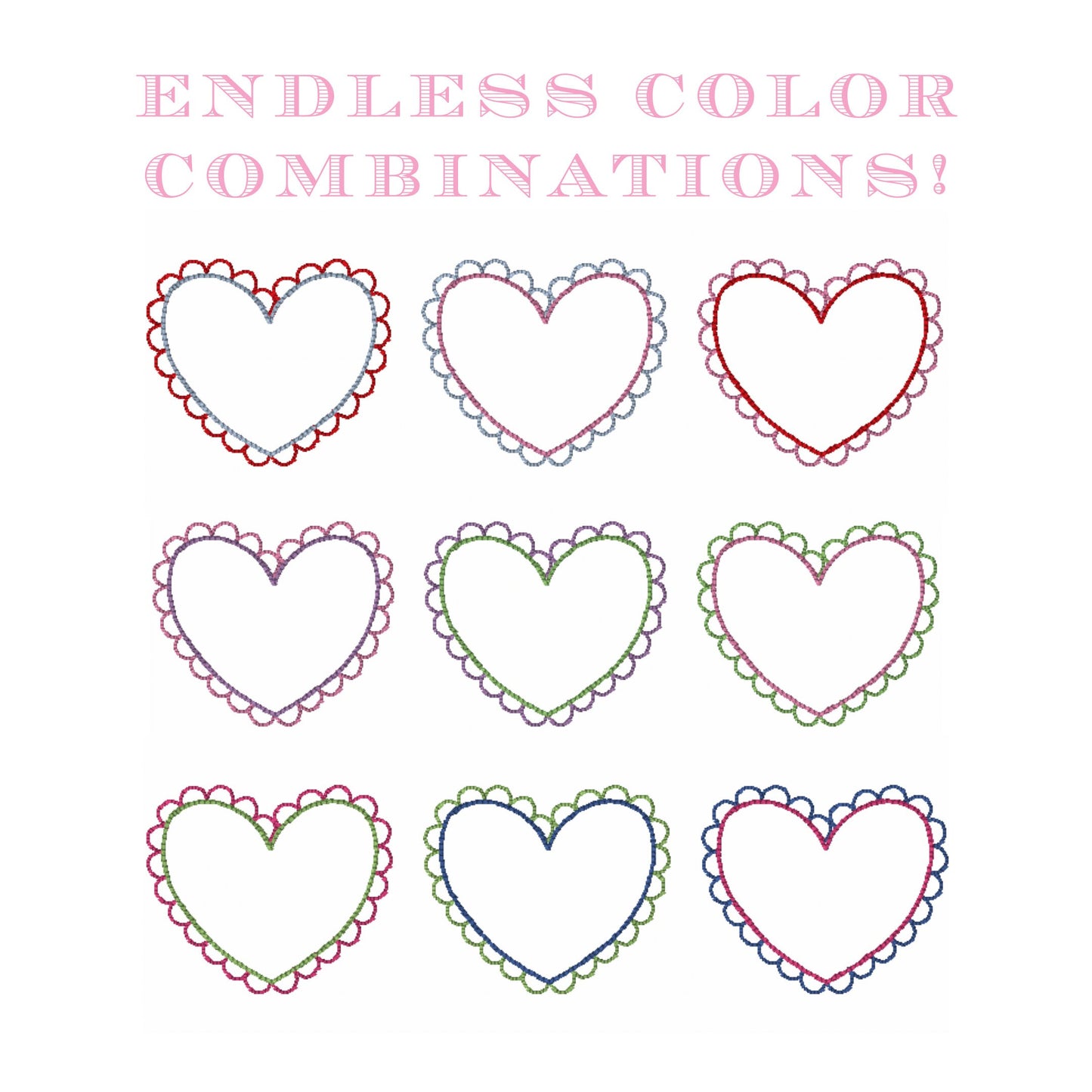 Valentine's Day Heart Embroidery Design, Scalloped Heart Quick Outline Bean Stitch, 3, 4, 5"