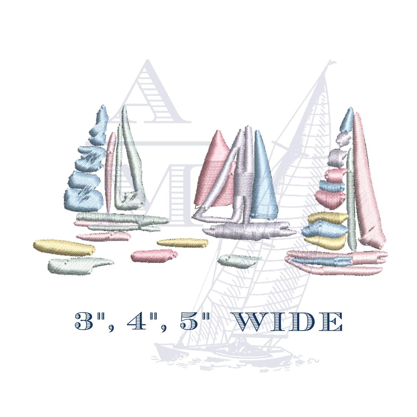 Watercolor Boats Nautical Embroidery Design, 3 Sizes Included 3", 4", 5"