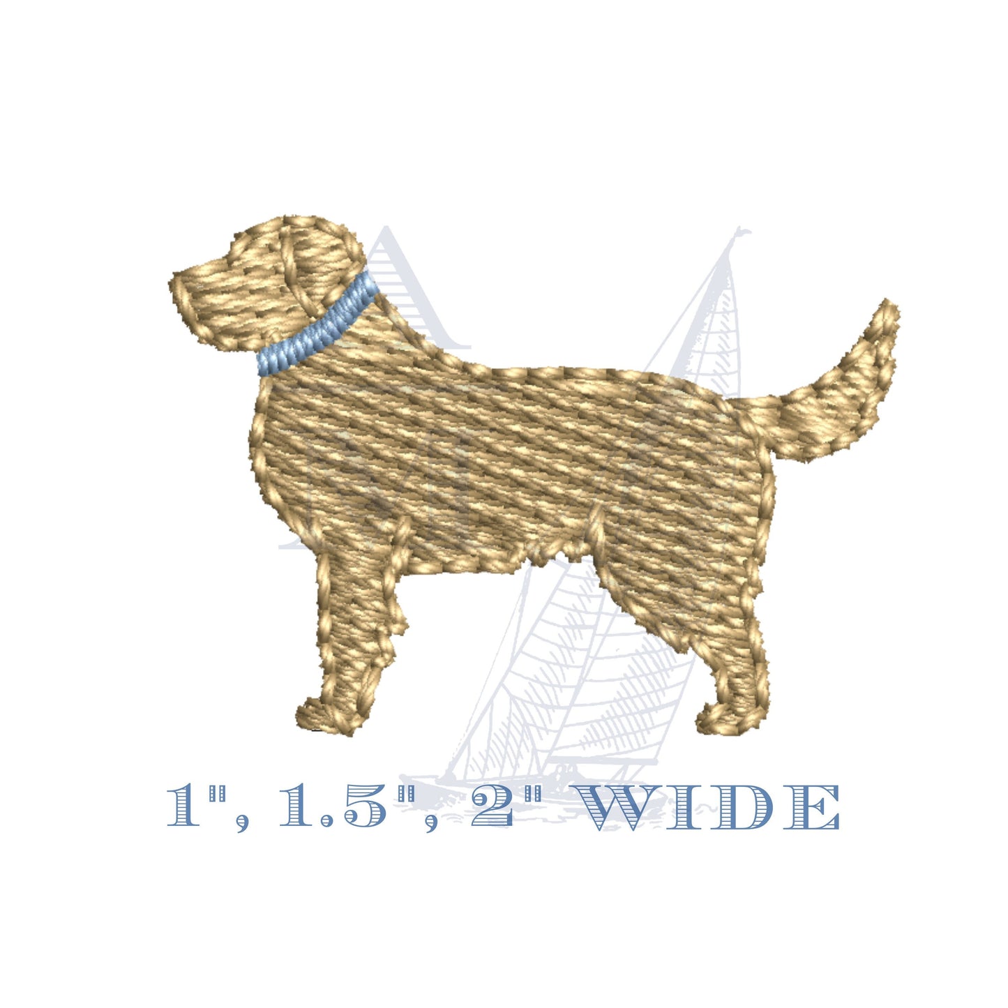 Mini Retriever Dog Embroidery Design with Removable Collar, 1", 1.5", 2" Wide