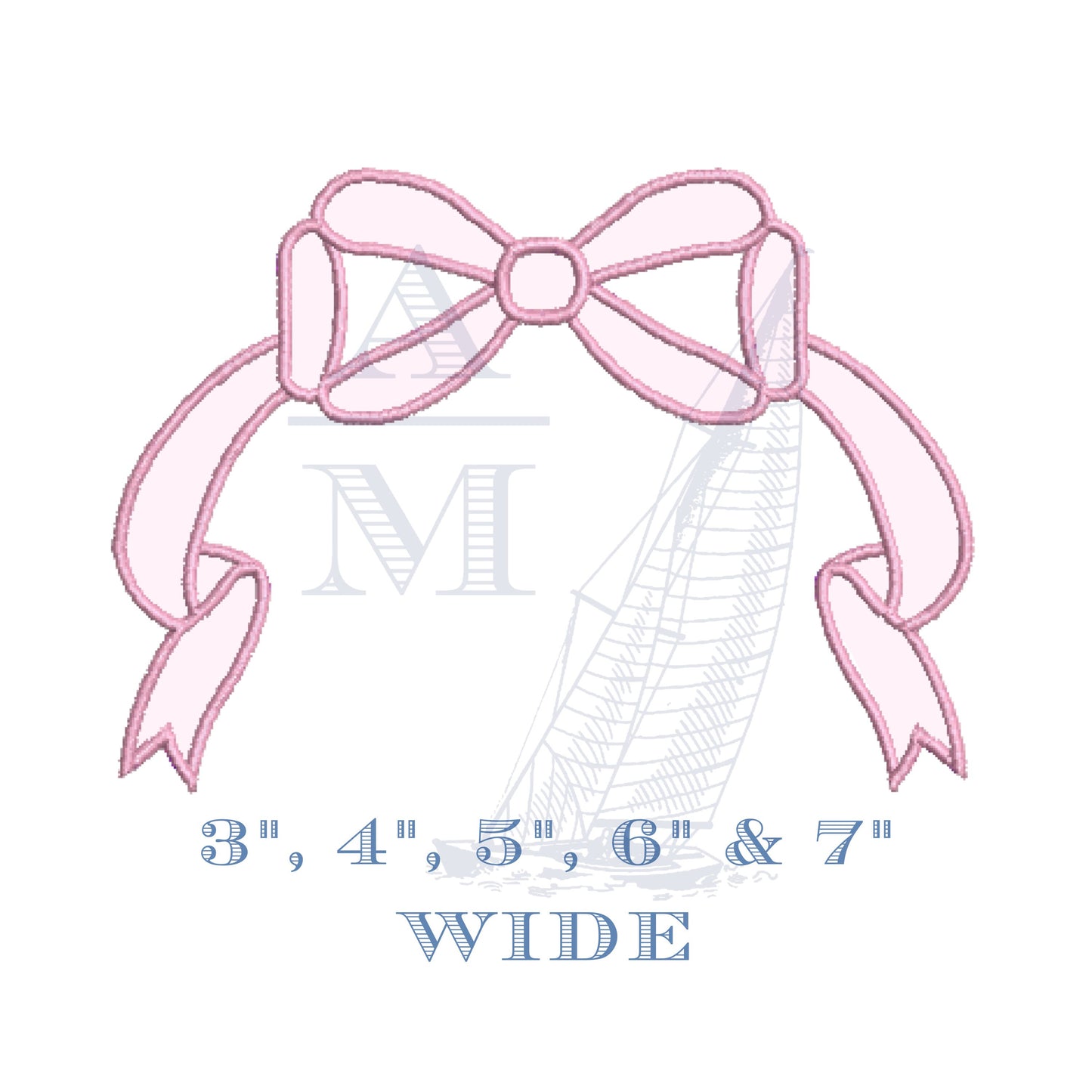 Bow Applique Embroidery Design for Machine Embroidery, Satin Finish 3", 4", 5", 6", 7" Wide