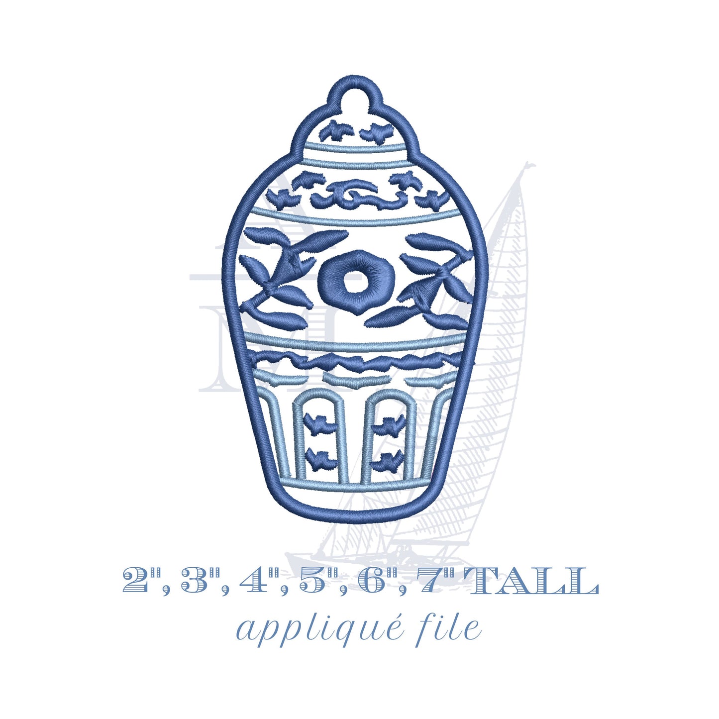 Ginger Jar Applique Embroidery Design, 2"-7" Tall