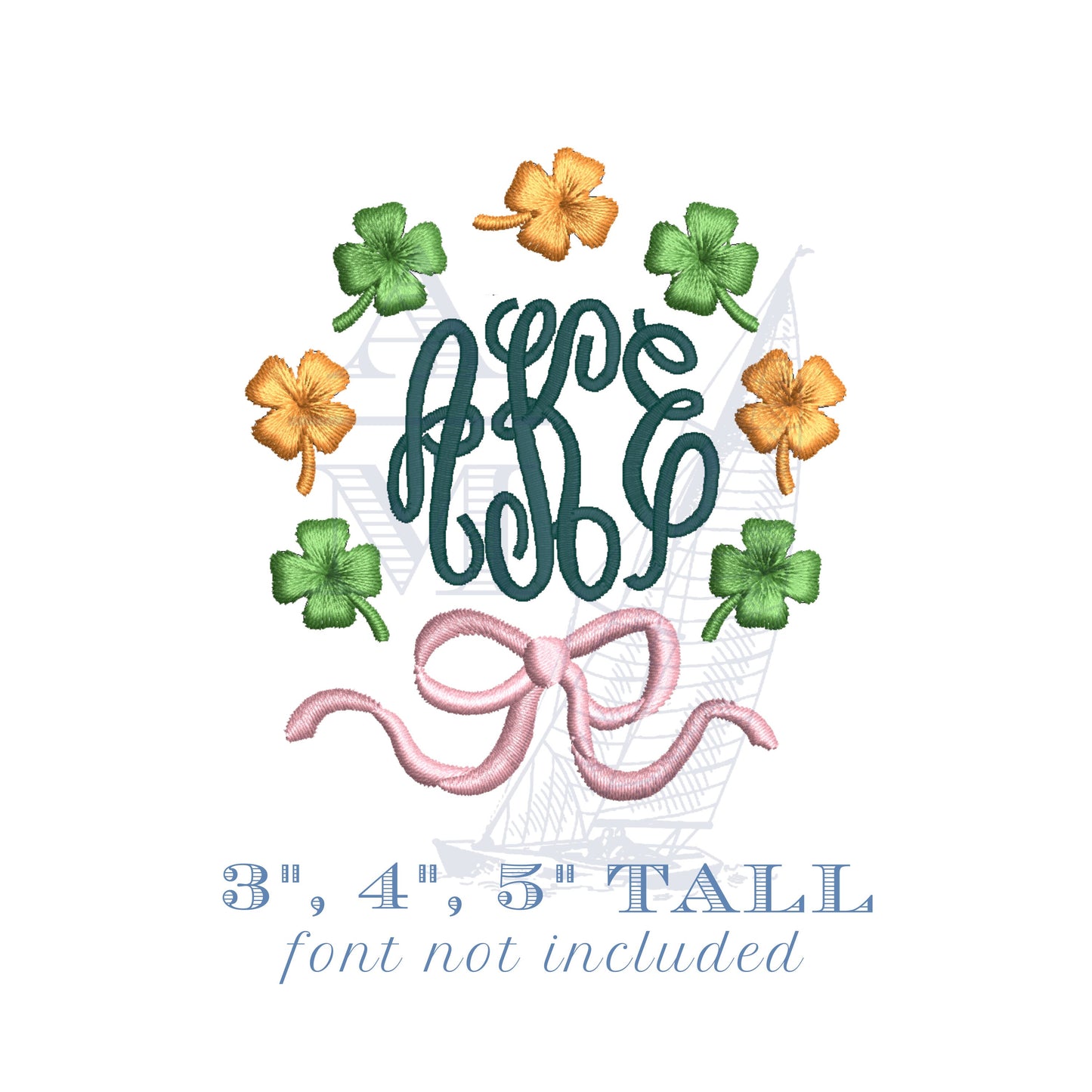 St Patrick's Day Four 4 Leaf Clover with Bow Monogram Frame Irish Embroidery Design