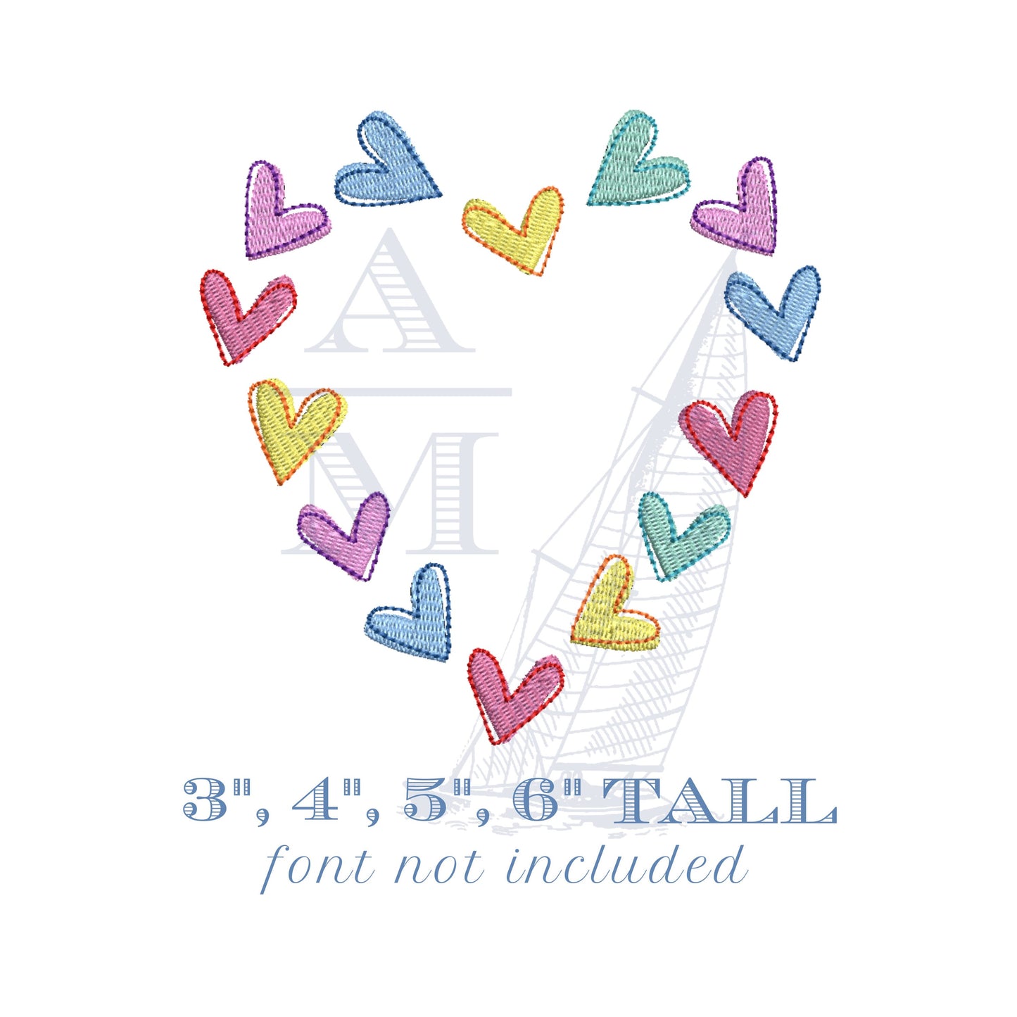 Valentine's Day Heart Design, Trendy Hearts Monogram Frame Embroidery Design, 4 Sizes