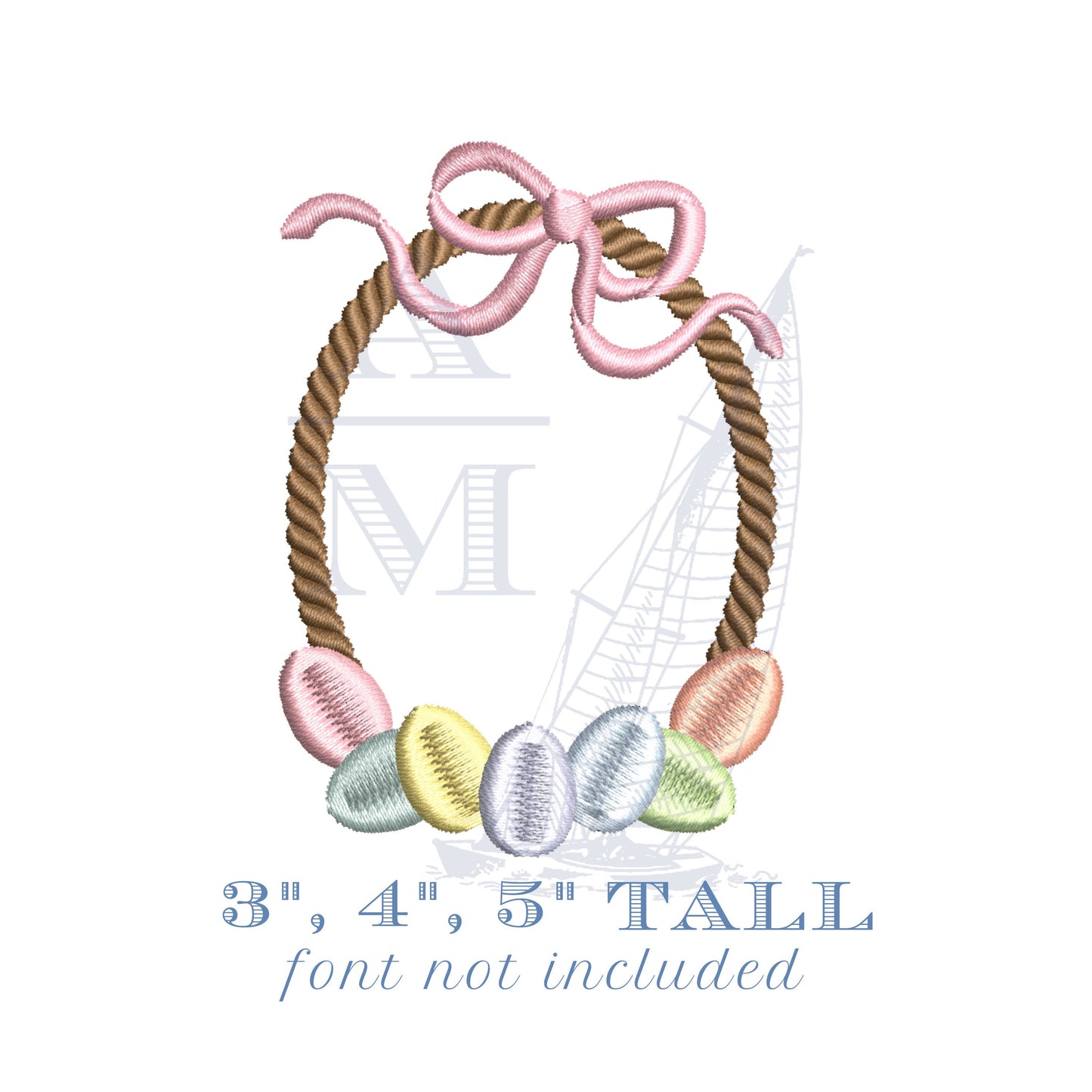 Easter Basket with Eggs and Bow Frame Embroidery Design, 3", 4", 5" Tall