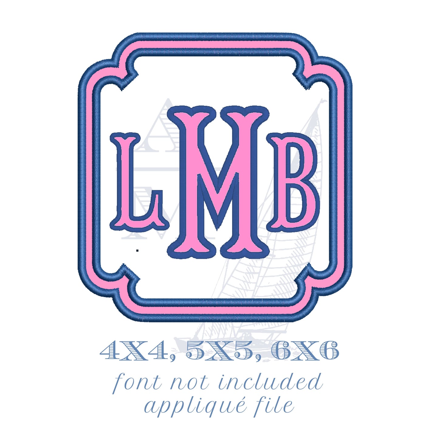 Rounded Square Applique Monogram Frame Embroidery Design, 4x4, 5x5, 6x6