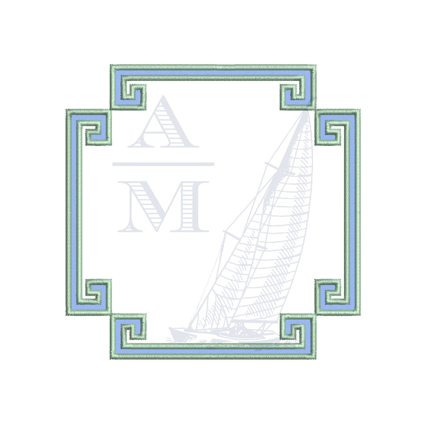 Greek Key Chinoiserie Applique Monogram Frame Embroidery Design, 4 sizes