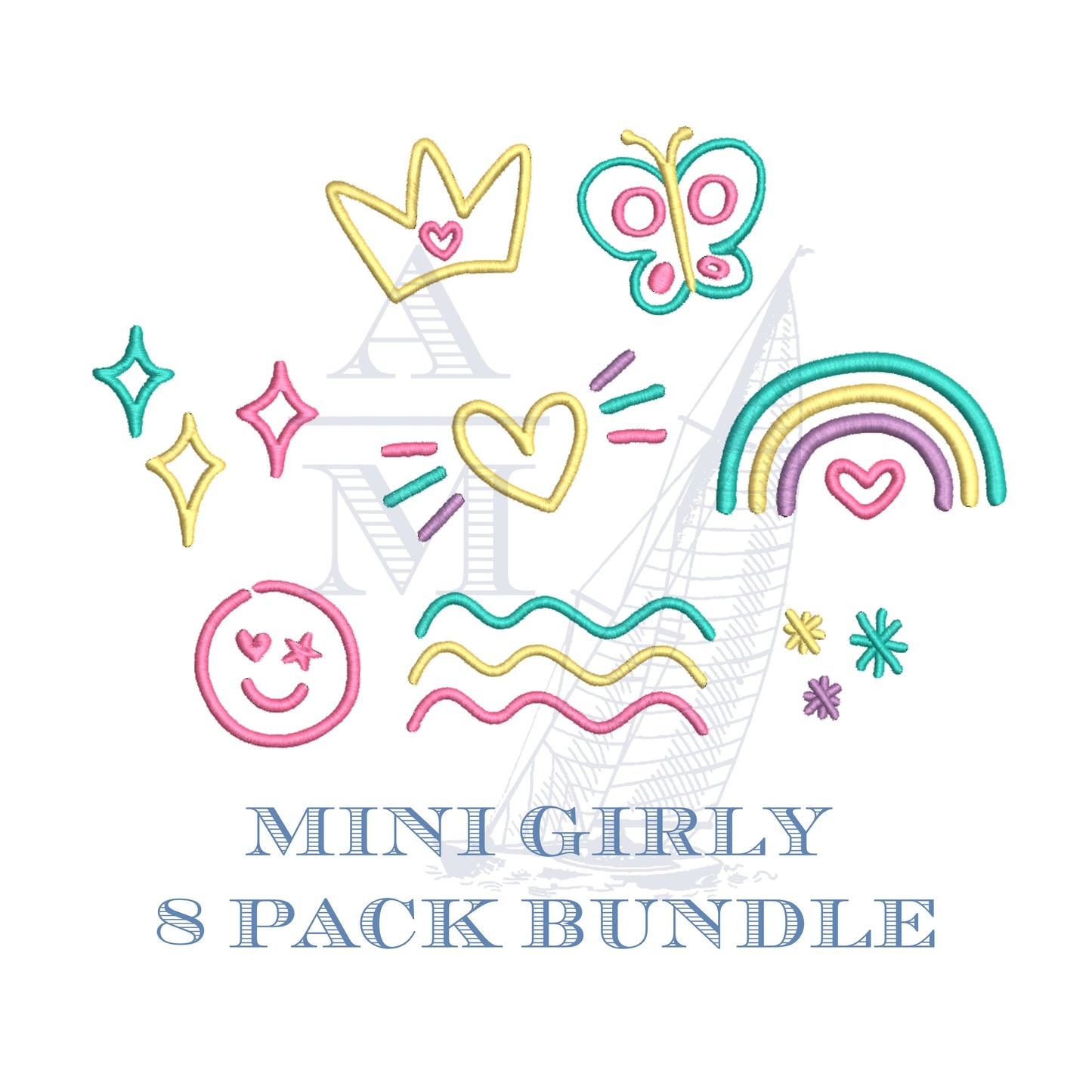 Trendy Embroidery Design Bundle, Mini Heart, Rainbow, Stars and More Embroidery Design Jumbo Bundle Pack, 8 Styles, 0.5-2 inches