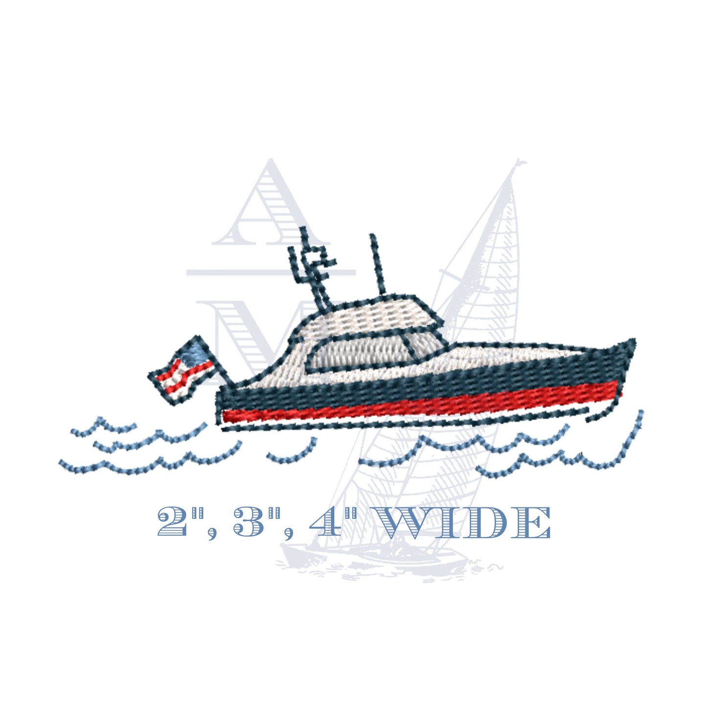 Picnic Boat Yacht Nautical Embroidery Design, Mini Beach Nautical Design, 2, 3, 4 Wide