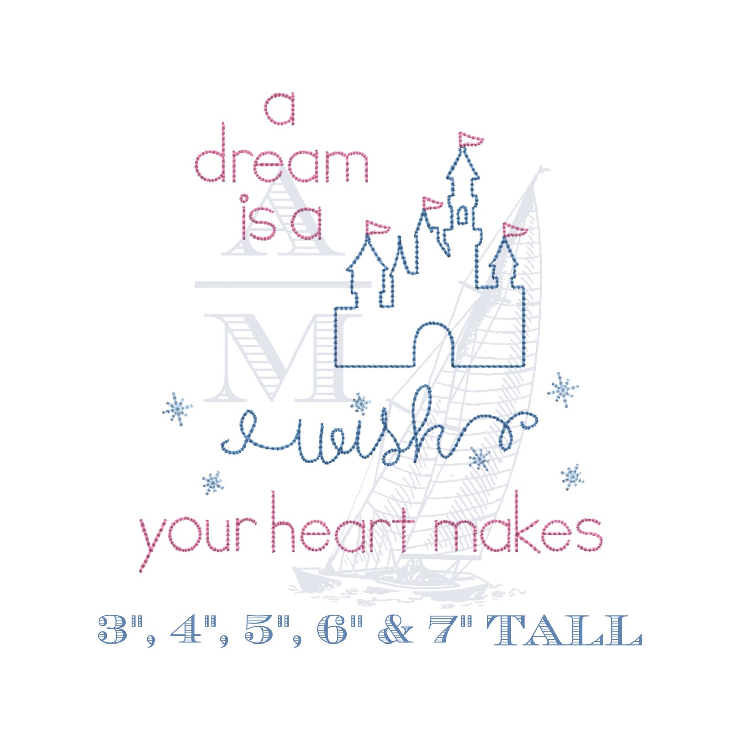 Princess Cinderella Castle Embroidery Design, A Dream is a Wish Your Heart Makes, Vintage Bean Stitch, 5 Sizes