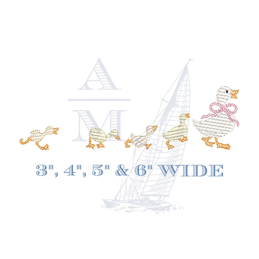 Baby Ducks and Mama Embroidery Design Quick Stitch Sketch Fill, 4 Sizes, Great for New Baby Gifts