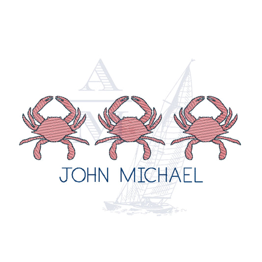 Crab Trio Sketch Fill Quick Stitch Machine Embroidery Design, 3-7" Wide, Summer Design