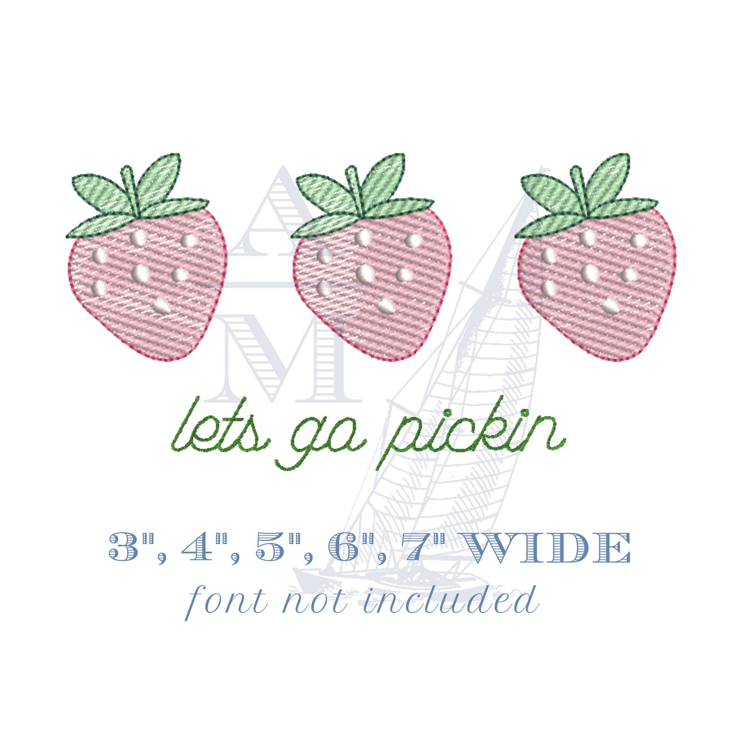 Strawberry Trio summer embroidery design, 5 sizes