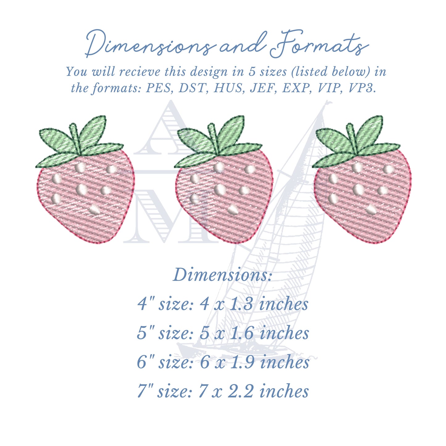 Strawberry Trio summer embroidery design, 5 sizes