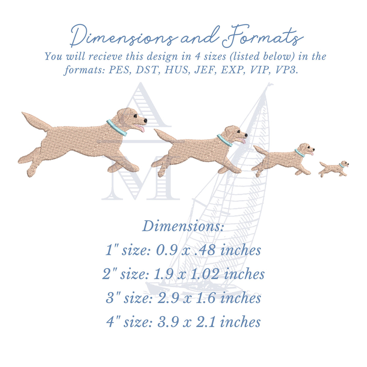 Lab Wmbroidery Pattern Running Lab Embroidery Design, Fill Stitch, 4 Sizes – Annapolis Monograms