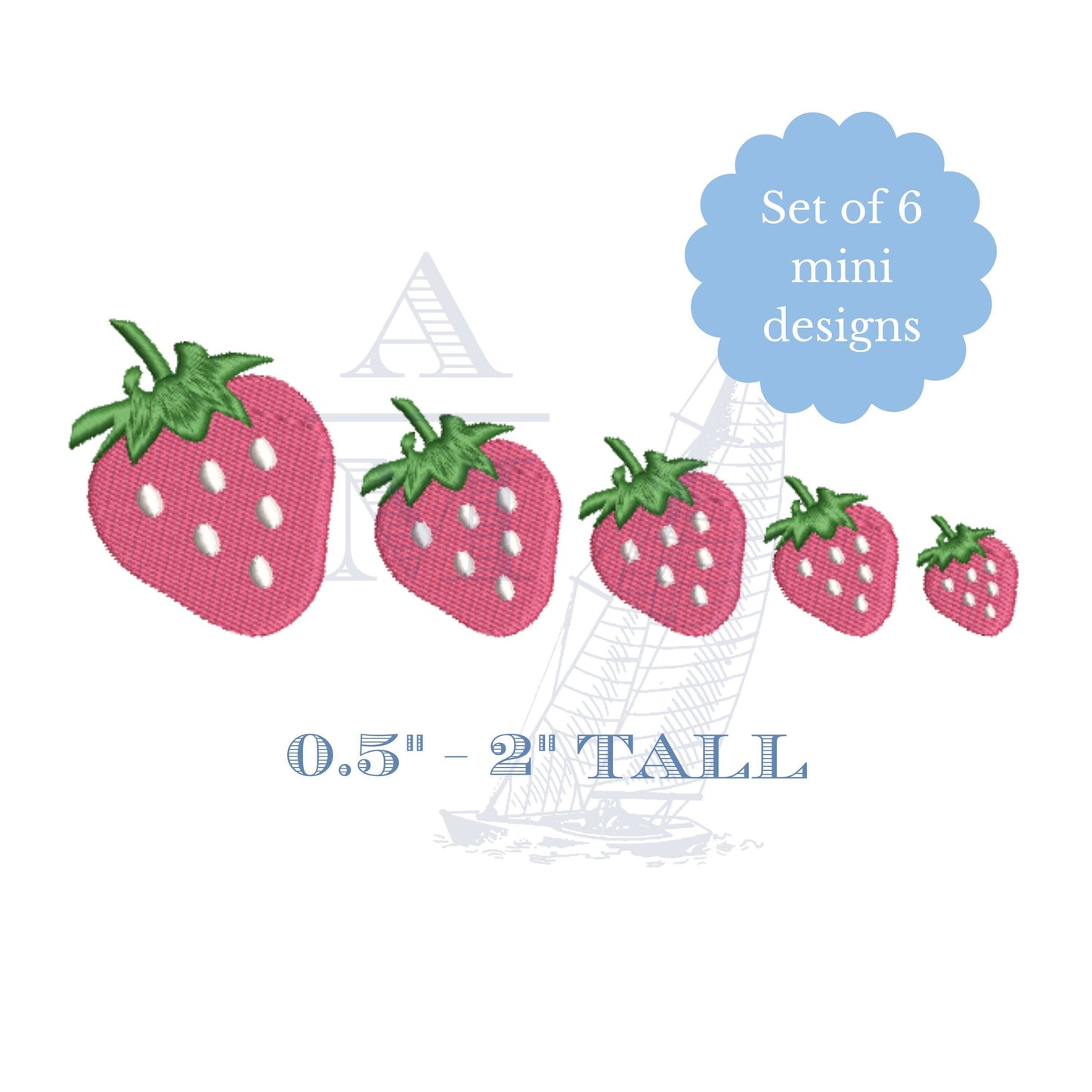 Mini Strawberry Summer Embroidery Design, use with or without seeds, 6 Sizes